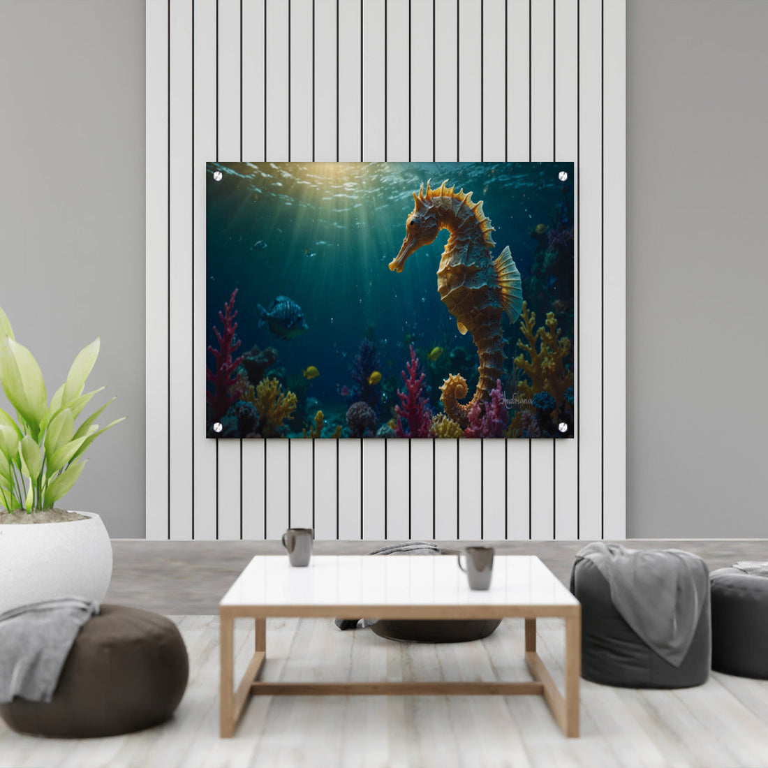Stunning Seahorse Artwork: Durable Metal White Matte Aluminum with Vibrant Sublimation Printing