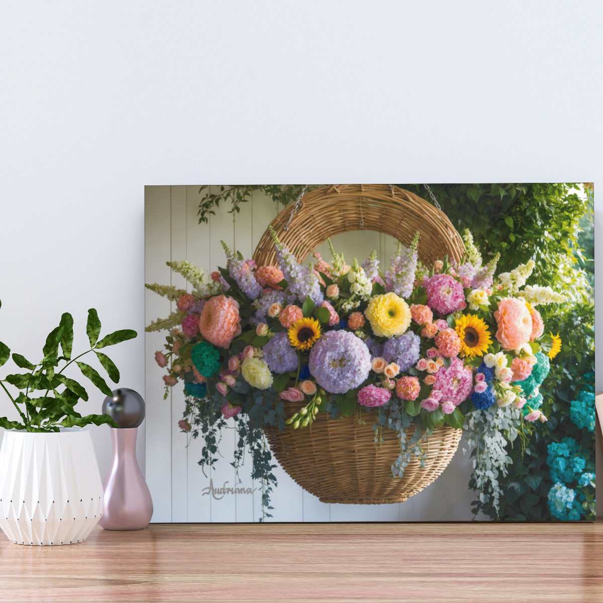 Custom Hanging Prints Wall Art Floral Basket of Flowers