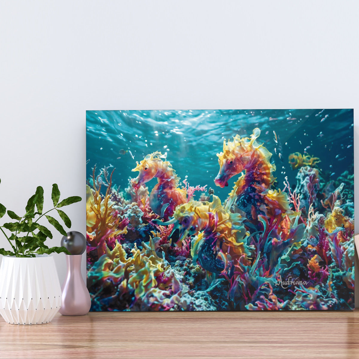 "Exquisite Seahorse Metal Wall Art on White Matte Aluminum - Durable & Vibrant Sublimation Print"