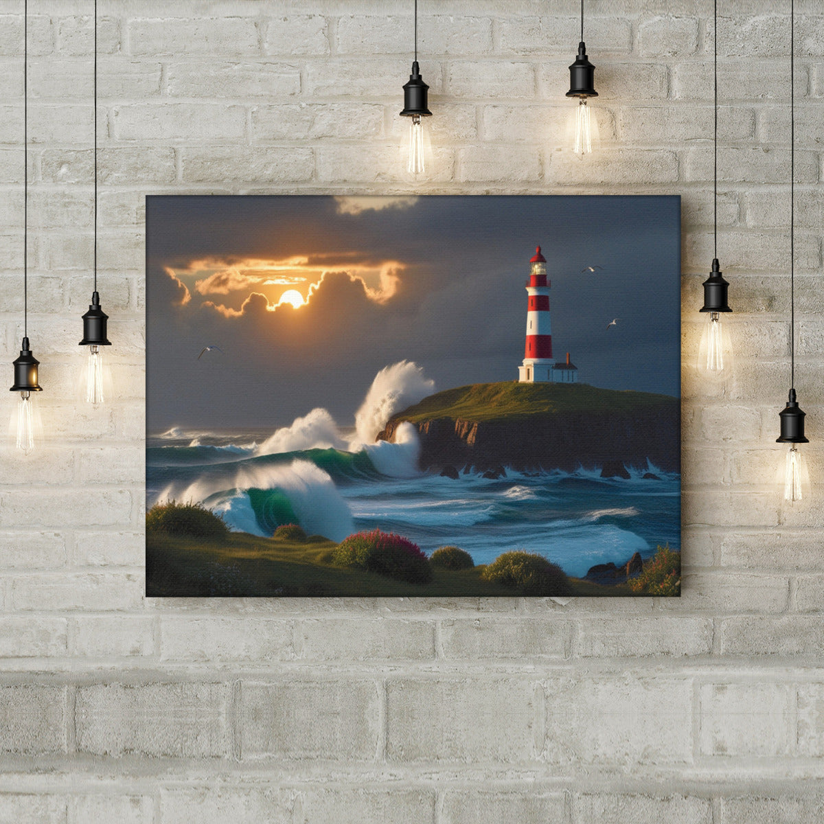 Seascape wth Lighthouse Beacon of A Safe Harbor