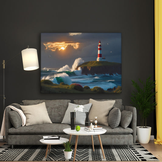 Seascape wth Lighthouse Beacon of A Safe Harbor