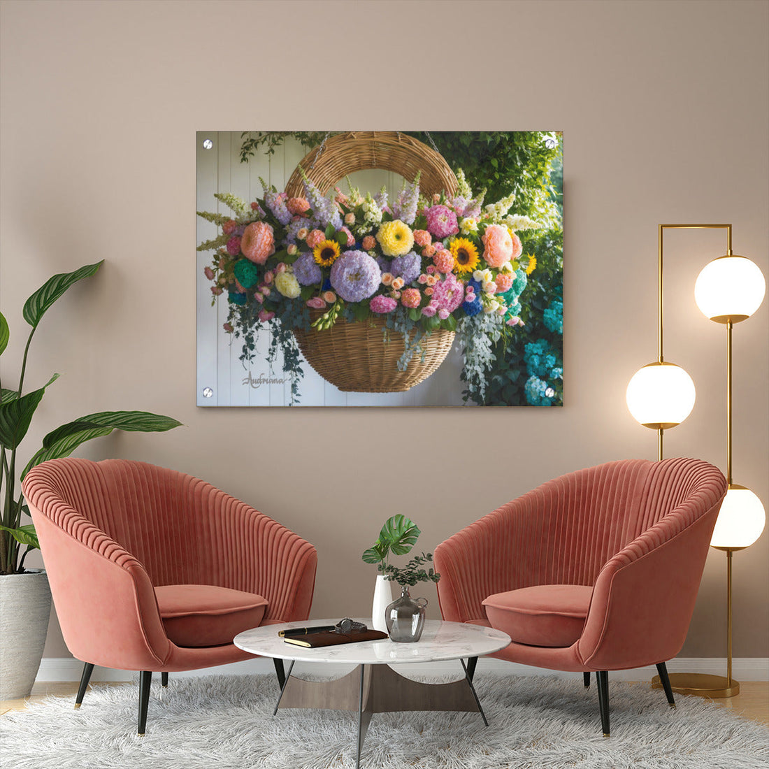 Custom Hanging Prints Wall Art Floral Basket of Flowers