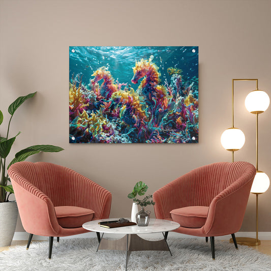 Exquisite Seahorse Metal Wall Art on White Matte Aluminum - Durable & Vibrant Sublimation Print