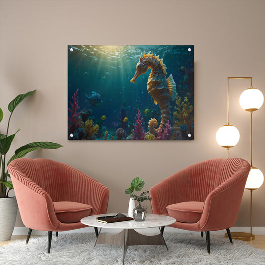 Stunning White Matte Aluminum Seahorse Art: Durable Sublimation Printed Wall Art Decor for Modern Interiors