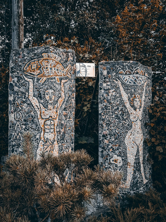 a stone with a carved face