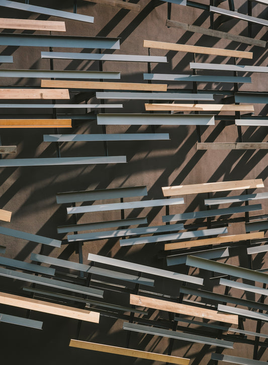 Abstract pattern of horizontal metal and wood bars