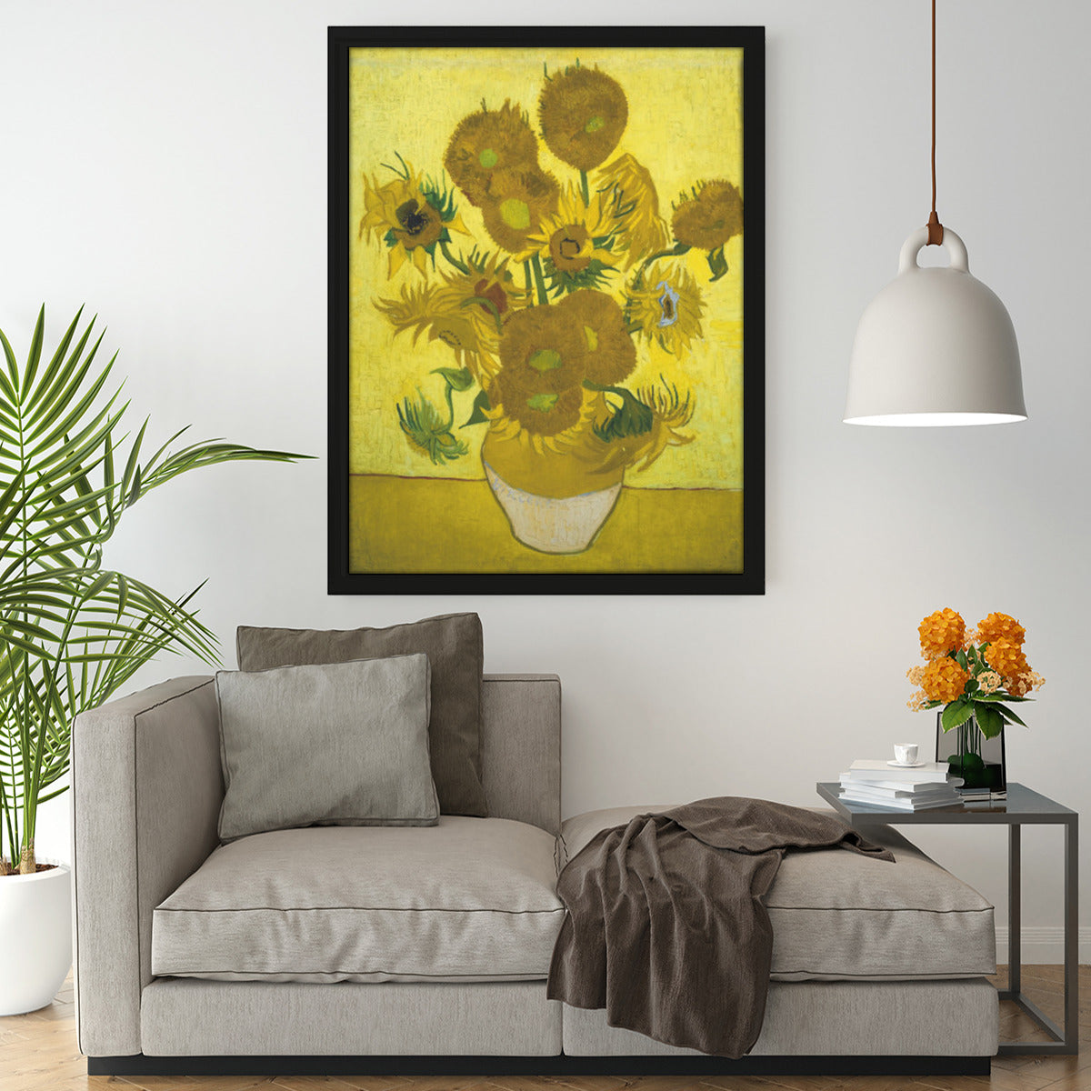 van Gogh famous Sunflowers in vase painting on framed canvas